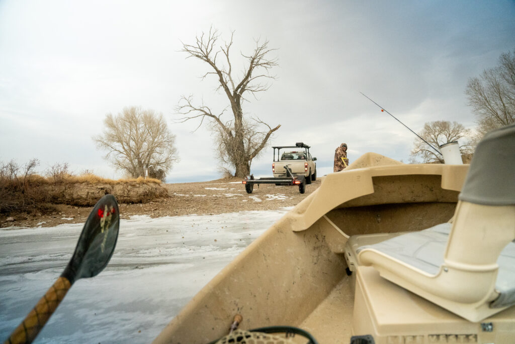 Wyoming Fly Fishing ramp during the middle of winter.